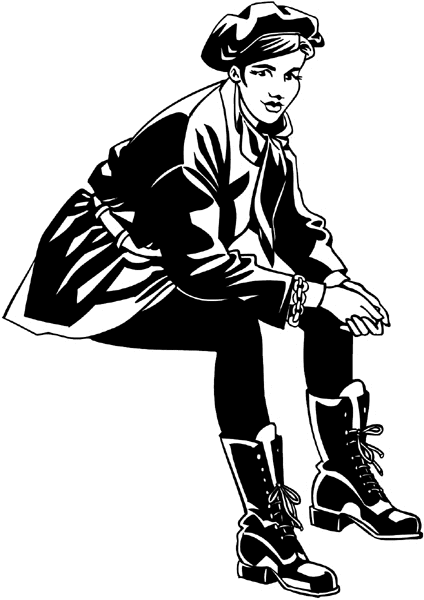 Teen in beret and leather jacket and boots vinyl sticker. Customize on line. Fashion Clothes 036-0406